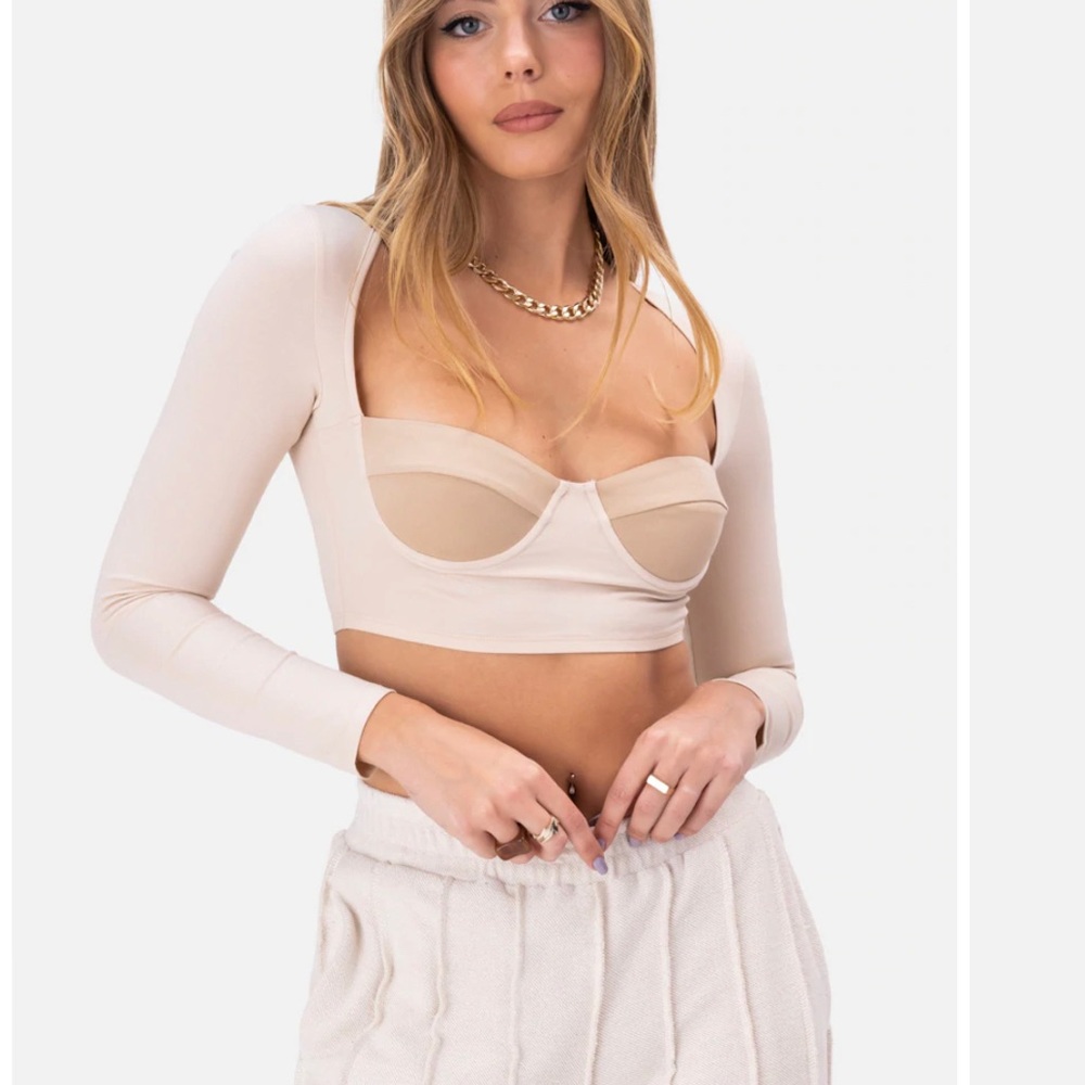 Adika Long Sleeve Nude Cutout Crop Top